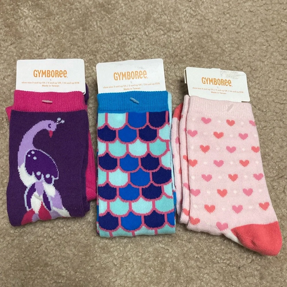 Gymboree Girls' Purple, Teal & Pink Patterned Crew Socks - 3 Pack